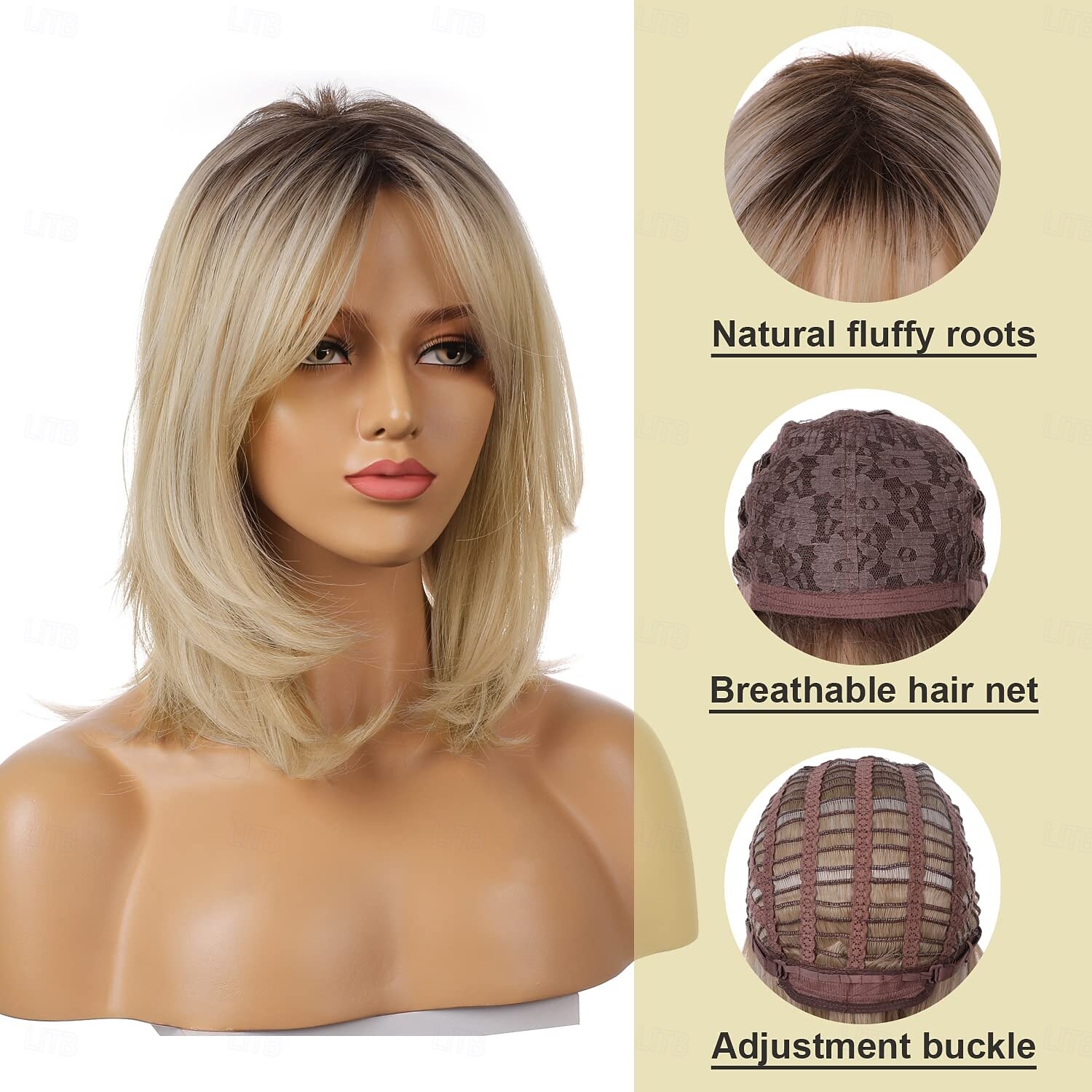 Blonde Wigs for Women Ombre Light Blonde Wig with Bangs Layered Middle Length Synthetic Wig Dark Roots Hair for Daily Party 2026 - $27.99 –P4