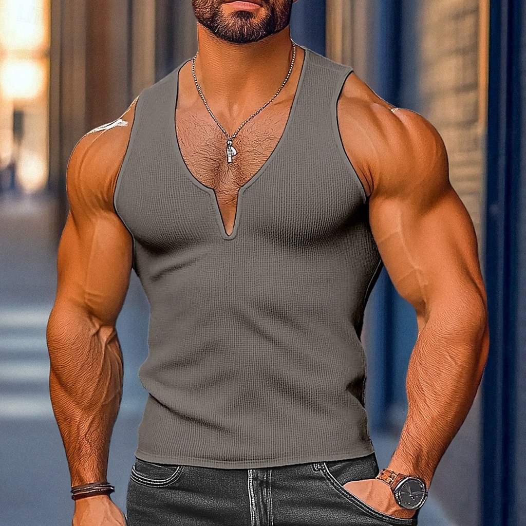Men's Waffle Tank Top Tank Top Vest Undershirt Sleeveless V Neck Summer Plain Fashion Classic Comfortable Casual Gym Street Yellow Top Tee for Men 2026 - $14.99 –P8