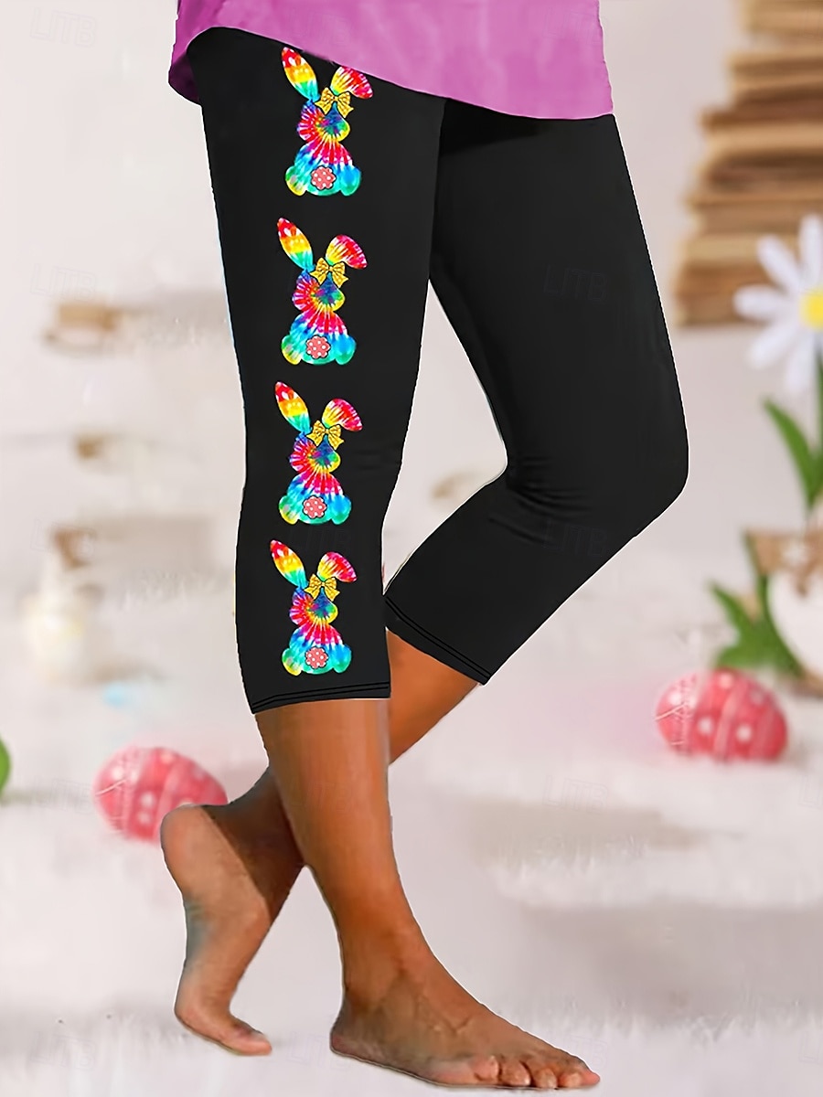 Women's Leggings Capri Pants High Elasticity Fashion Streetwear Full Length High WaistPantsEaster Rabbit Printing Thermal Warm Breathable Soft Outdoor Daily Black Summer Spring Fall Regular Fit 2025 - $18.99 –P2