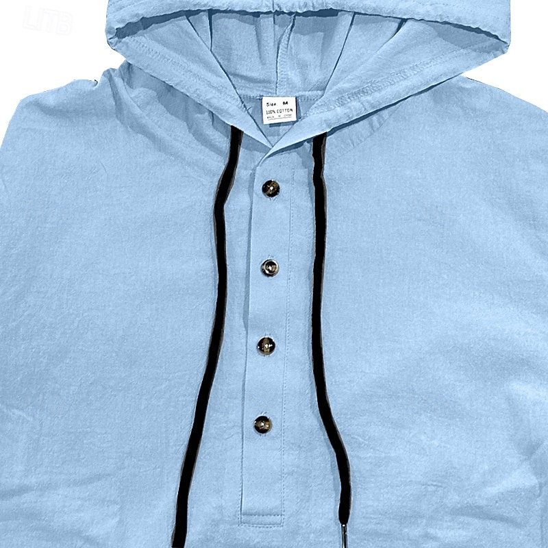 Per uomo Maglietta Manica Lunga Con Cappuccio Estate Colore Solido / Tinta Unita Moda Designer Cappuccio regolabile con coulisse Vacanza Streetwear Uscire Nero Bianco Grigio scuro Maglietta Top per del 2025 a $22.99 –P1