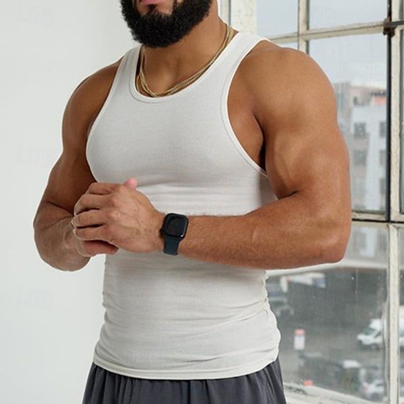 Herren Tank Top Weste Unterhemd Ärmelloses Shirt Ärmellos Rundhalsausschnitt Sommer Einfach Mode Designer Basic Schnelltrocknend Urlaub Straße Ausgehen Hellgelb Schwarz Weiß Top T-Shirt für Herren 2025 - $12.99 –P6