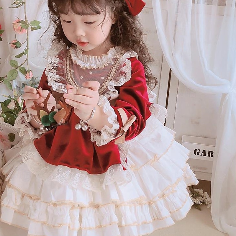 kinderkleidung Mädchen Kleid Lolita Kleid Farbblock Langarm Leistung Party Spitze Patchwork bezaubernd Kostüm Polyester Knielang Spitzenkleid Casual kleid Sommer Frühling 4 Jahre + Rosa Wein Rote 2025 - $54.99 –P6