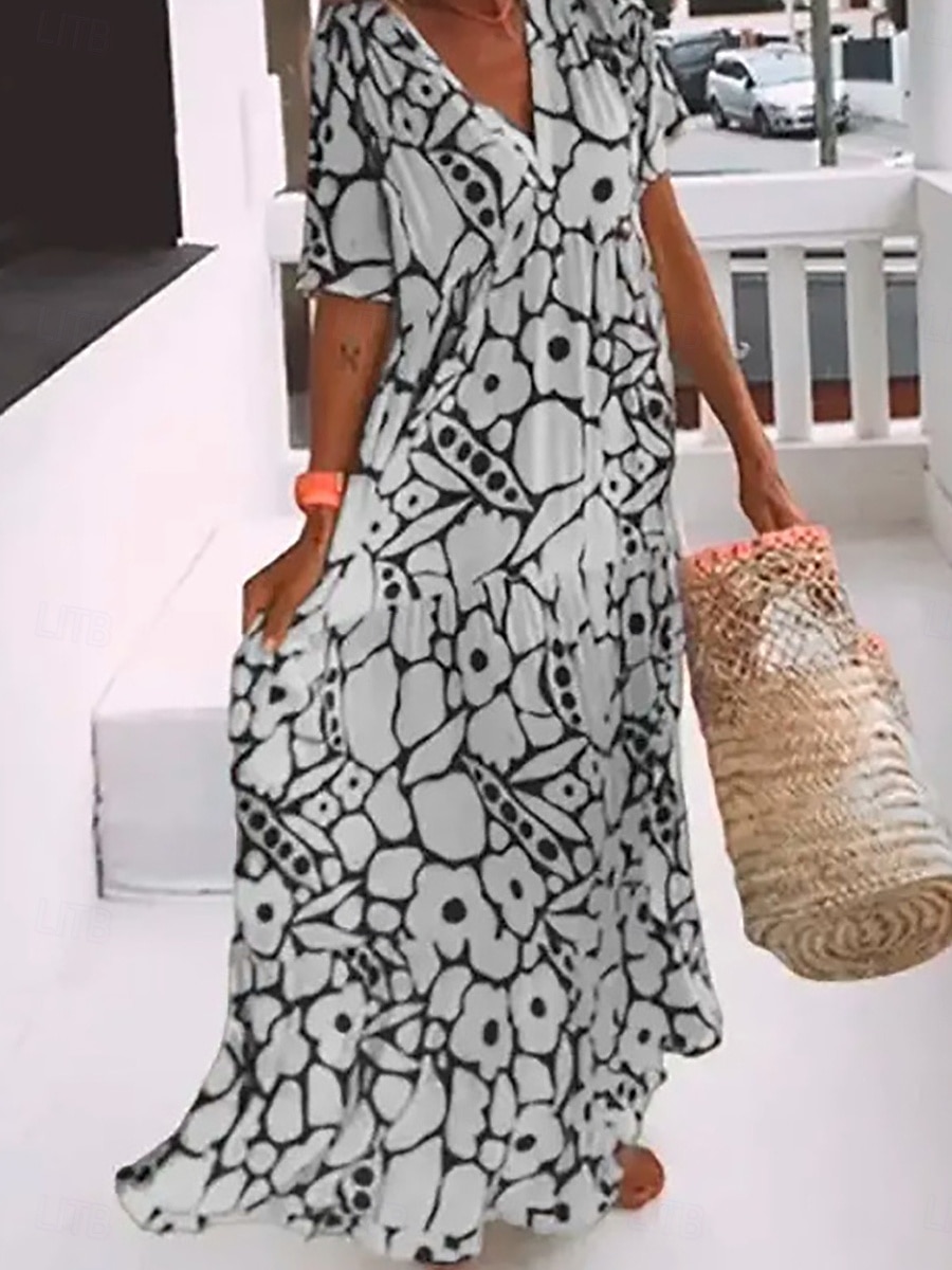 Pentru femei Rochie Maxi Rochii Tricou Rochie de schimb Rochie de vară Casual Vacanță Zilnic Fit regulat Grafic Manșon scurt În V Negru Roz Îmbujorat Portocaliu Trifoi Vară 2025 - $27.99 –P3