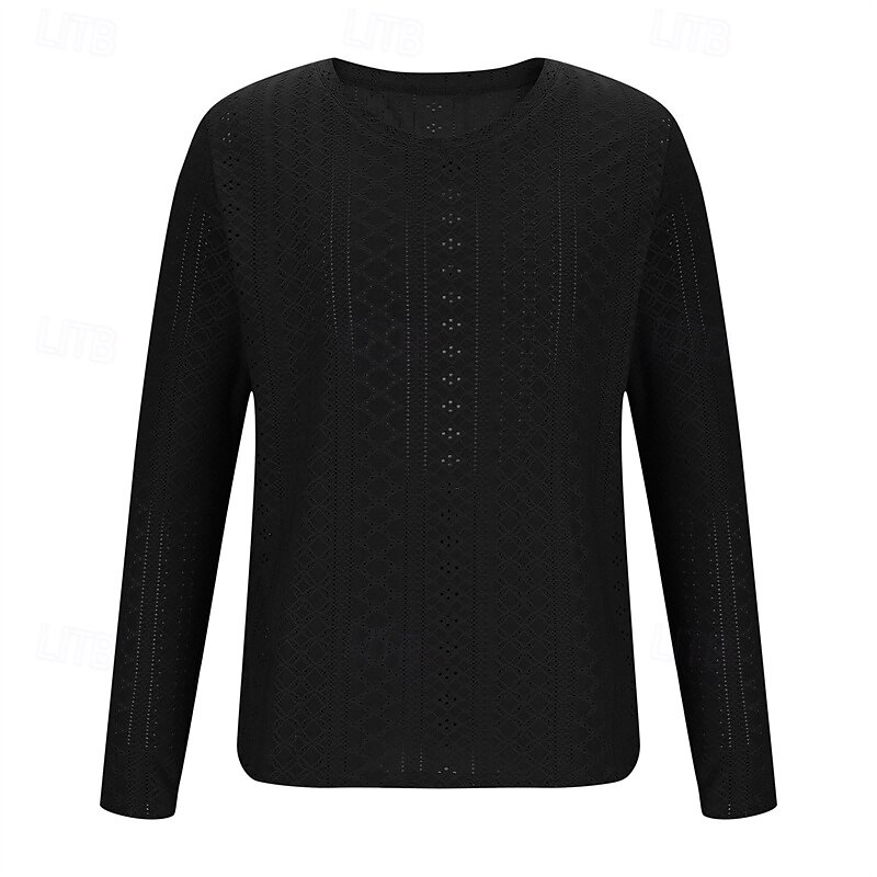 Herren T Shirt T-Shirt Langarmshirt Langarm V Ausschnitt Frühling Herbst Einfach Mode Designer Basic Jacquard Urlaub Straße Ausgehen Schwarz Weiß Blau Top T-Shirt für Herren 2025 - $19.99 –P8