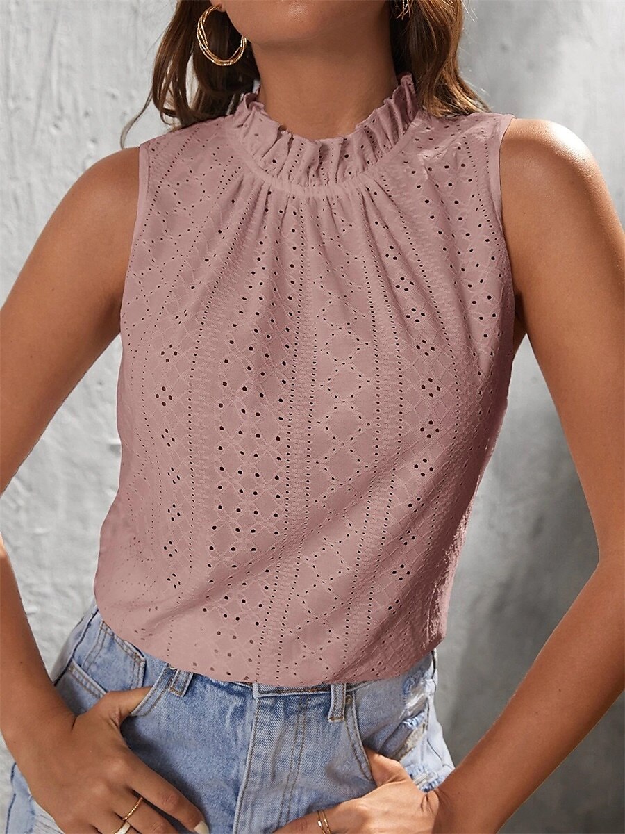 Débardeur en Côtelé pour Femmes Uni Mode Moderne Décontracté Sans Manches Col Ras du Cou Tops Quotidiens Week-end Rose Vert Été de 2025 ? $23.99 –P1