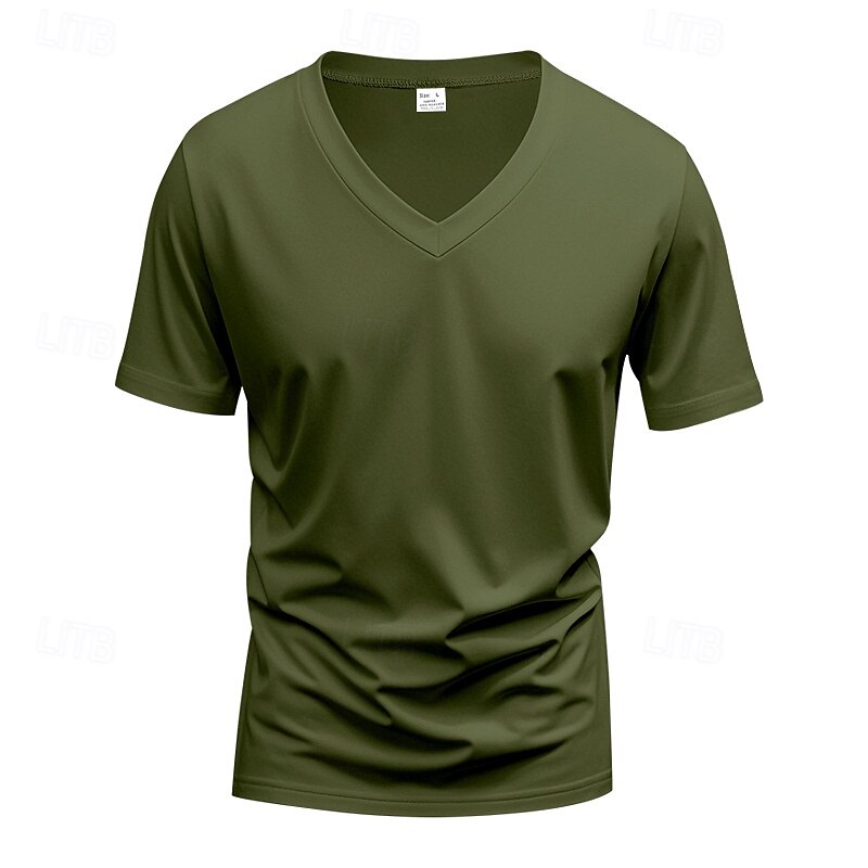 Herren T Shirt T-Shirt V-Ausschnitt T-Shirt Kurzarm V Ausschnitt Ganzjahres Einfach Mode Designer Basic Urlaub Straße Ausgehen Wein Schwarz Weiß Top T-Shirt für Herren 2025 - $12.49 –P6