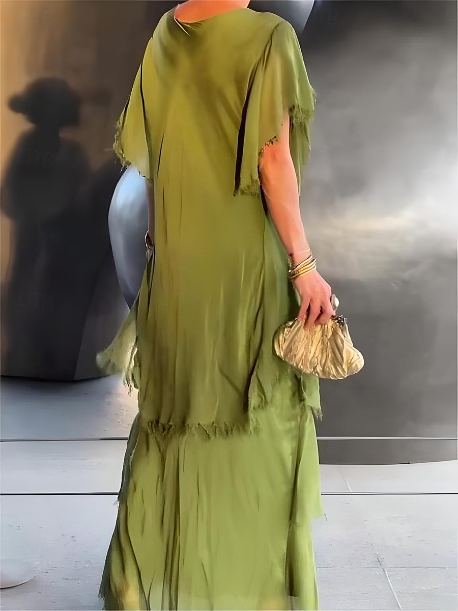 Damen Maxikleid Freizeitkleid elegant stylisch lässig Urlaub Party Alltag Regular Fit einfarbig Kurzarm V-Ausschnitt schwarz grün grau Sommer Frühling Herbst 2025 - $31.99 –P8