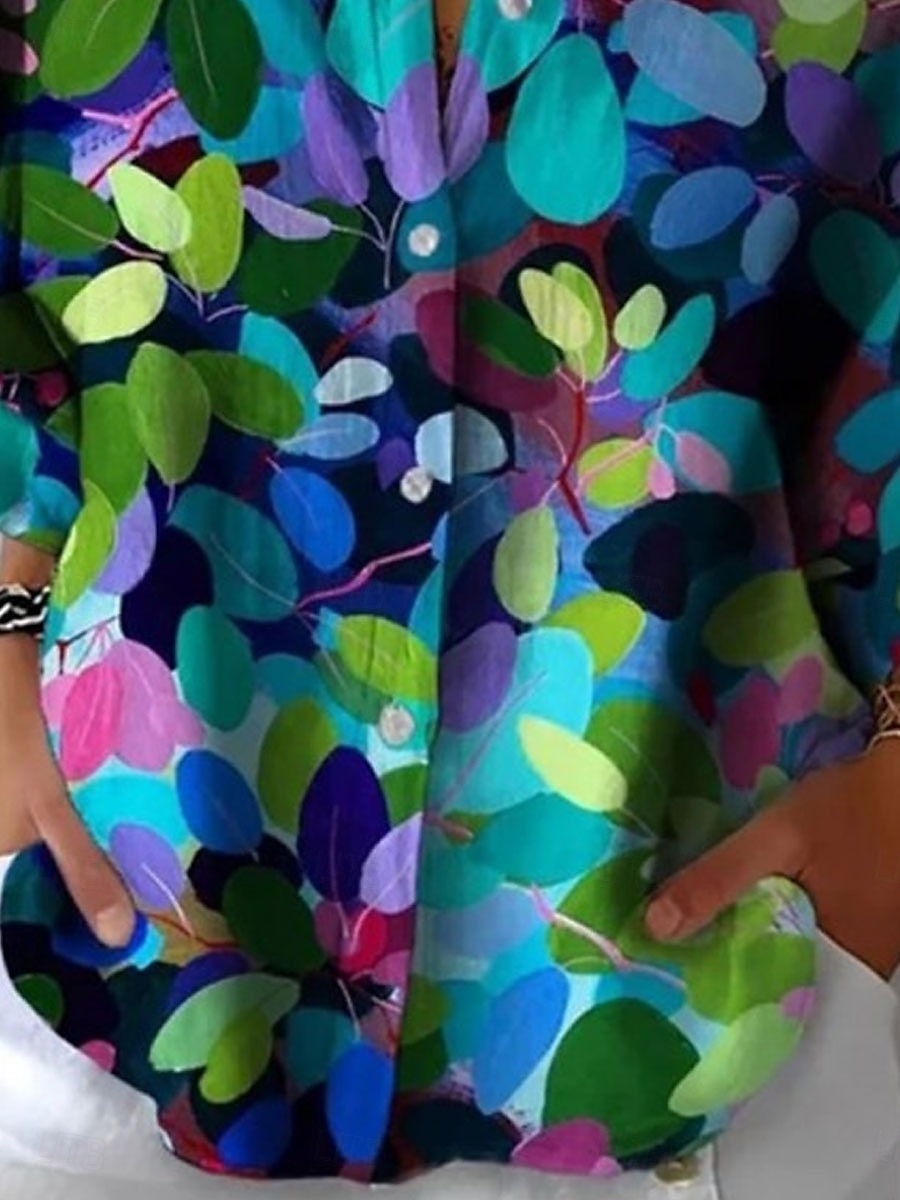 Damen Hemd Blumen Lässig Langarm Hemdkragen Normale Oberteile Arbeit Täglich Knöpfe Druck Grün Frühling Herbst Winter 2025 - $32.99 –P3