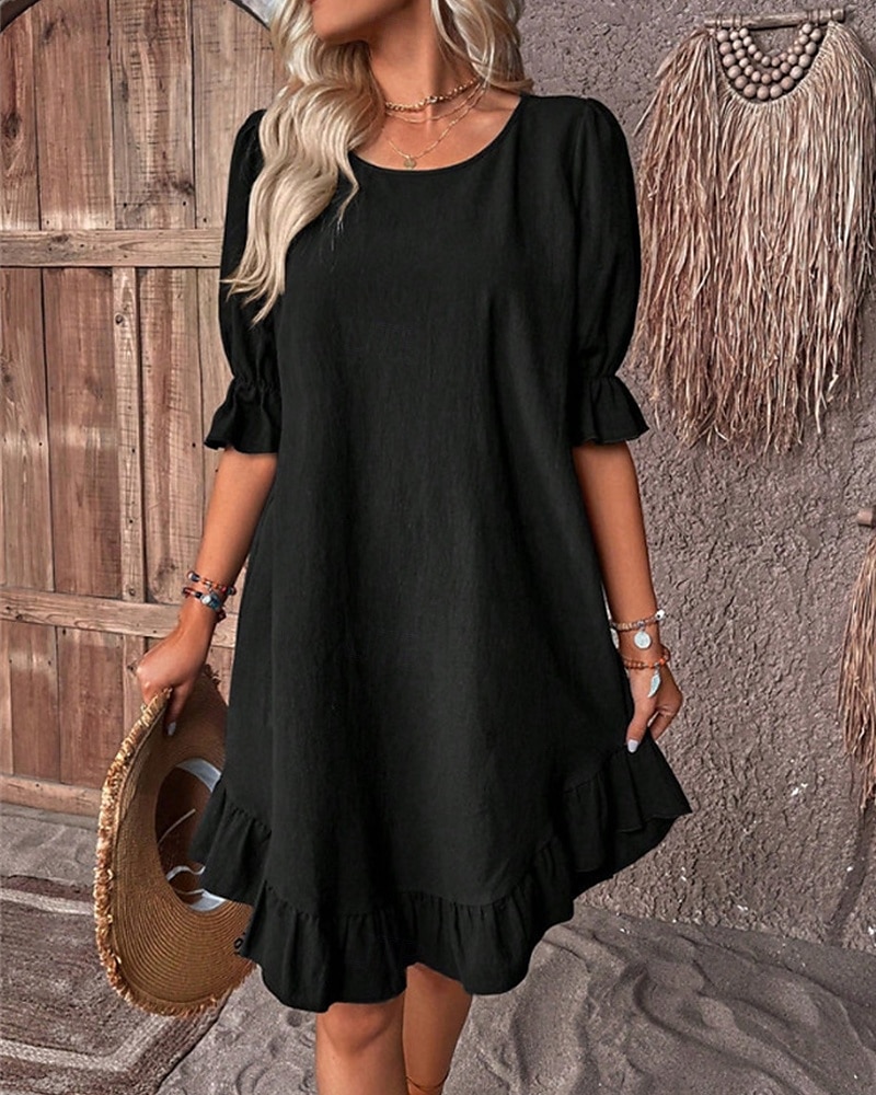 Per donna Mini Abito Abiti ispirati al lino Vestito Casual Abito in cotone e lino Elegante Casual Vacanza Quotidiano Data Vestibilità regolare Semplice Mezza Manica Girocollo Nero Cachi Verde militare del 2025 a $26.99 –P2