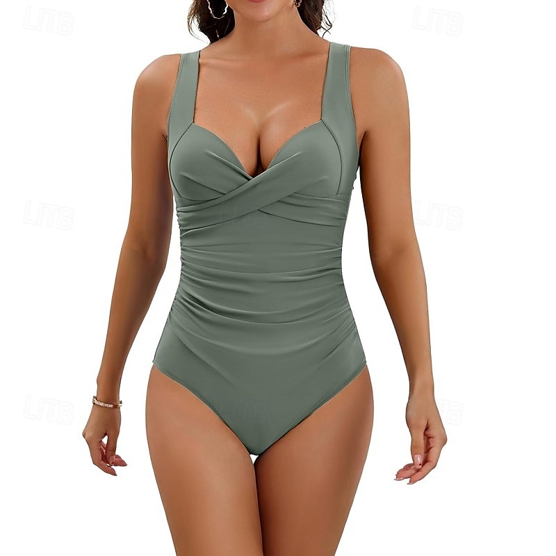 Dame Badetøy Ett stykke Monokini Badedrakt Åpen rygg Midjekontroll Høy Midje Ferie Strand Klær Helfarge V-hals Ermeløs Badedrakter 2025 - $31.99 –P4