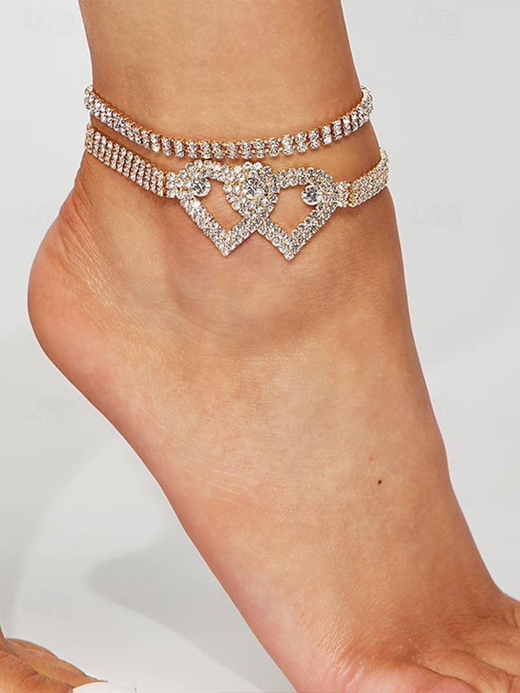 Alloy Zircon Heart-Shaped Anklet and Chain Set for Women – Elegant Bridal Jewelry for Weddings, Parties and Special Occasions 2025 - $9.99 –P4