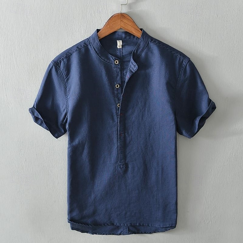 Per uomo Camicia Camicia di lino Camicia popover Camicia casual Camicia di cotone Semplice Vacanza Streetwear Bianco Blu reale Azzurro cielo Grigio chiaro Manica Corta Colletto alla coreana Estate del 2025 a $40.99 –P10