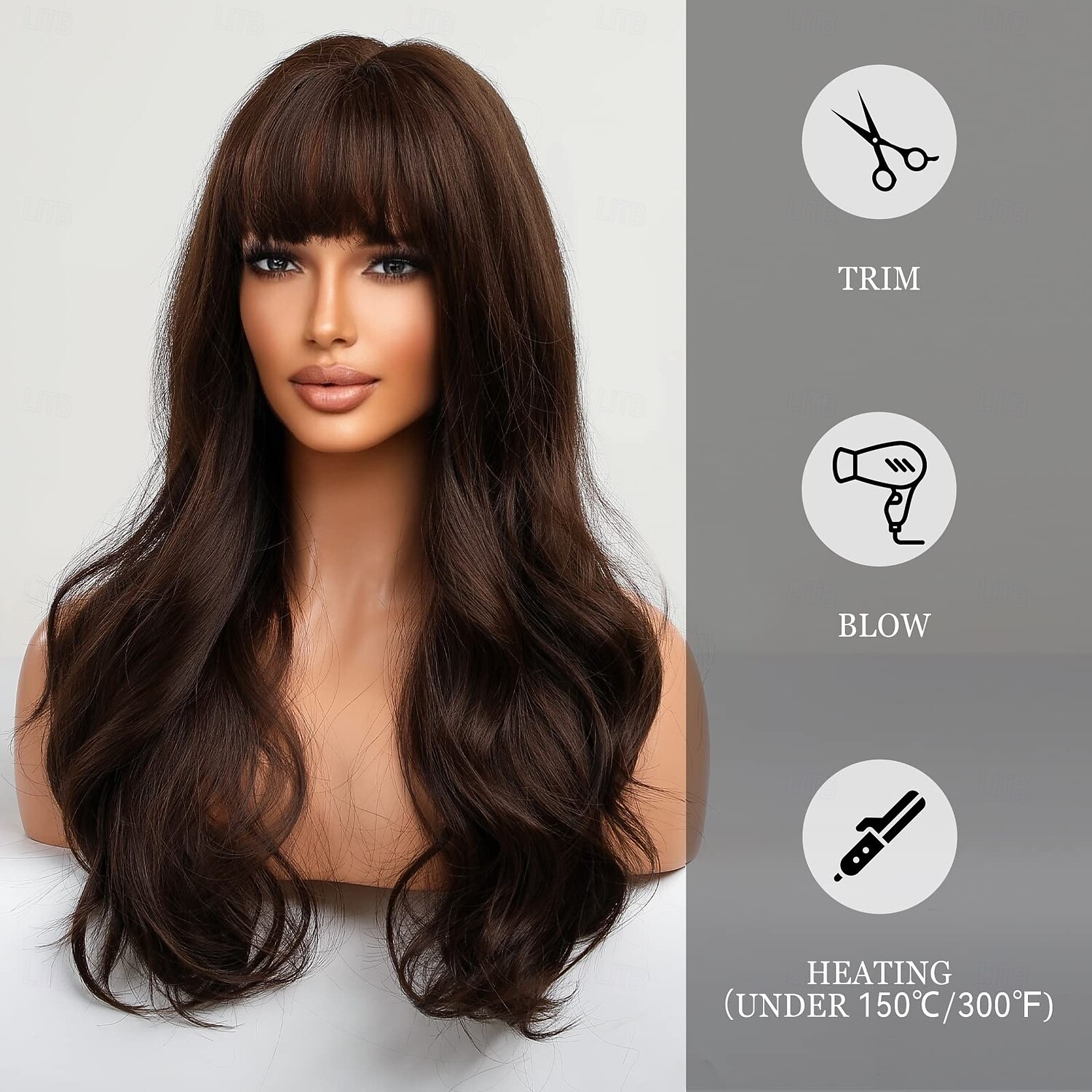 Long Brown Wig with Bangs Wave Curly Wigs for Women Heat Resistant Natural Synthetic Wig for Daily Use 2026 - $28.99 –P3