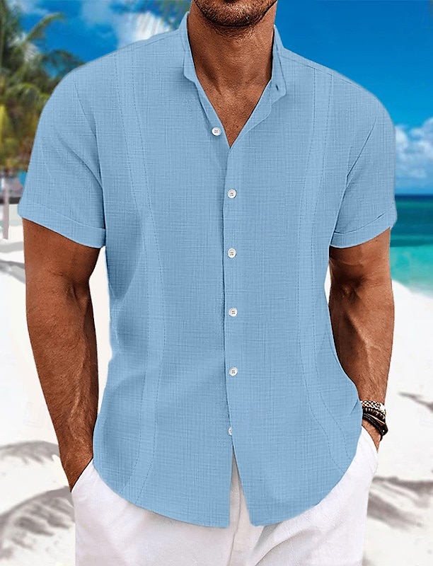 Herren Hemd leinenhemd Guayabera Hemd Hemd mit Stehkragen Sommerhemd Strandbekleidung Glatt Urlaub Curise Schwarz Weiß Blau Grün Kurzarm Kragen Sommer Bekleidung 2025 - $12.99 –P3