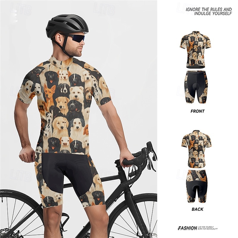 Men's Cycling Jersey with Shorts Dog Short Sleeve Bike Clothing Suit with 3 Rear Pockets Mountain Bike MTB Road Bike Cycling Front Zipper Sweat wicking Comfortable Breathable Sports Black Yellow Dark 2025 - $47.99 –P11