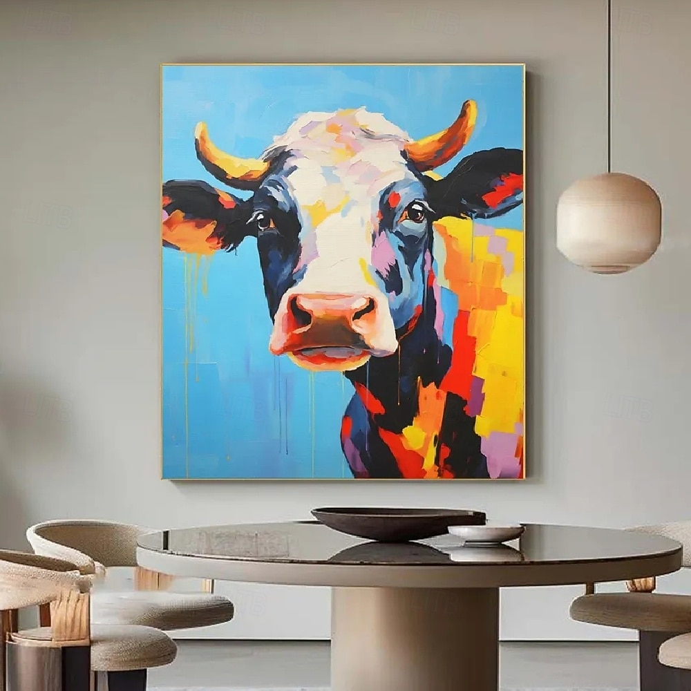 peinture à l'huile peinte à la main, œuvre d'art abstraite de vache, peinture à l'huile, peinture de vache sur toile, art abstrait extra large, peinture animale texturée surdimensionnée, art de 2025 ? $116.99 –P6