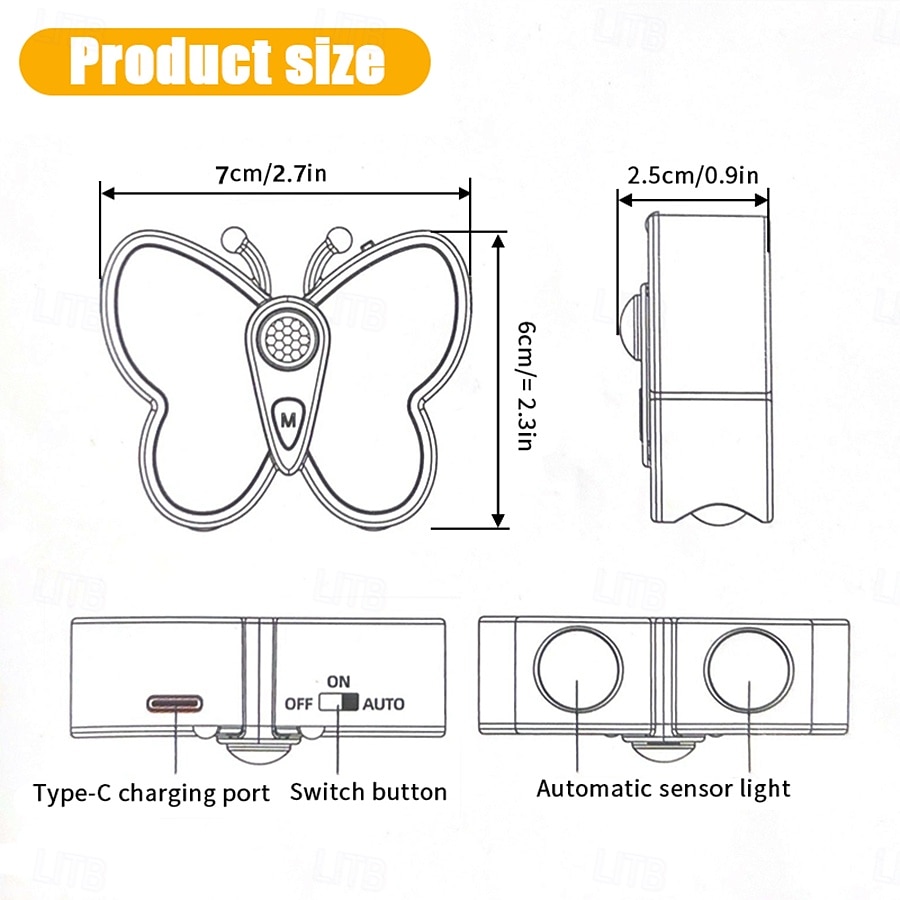 Cute Butterfly Shaped LED Motion Sensor Night Light with Switch, Rechargeable Human Body Infrared Detection 3 Modes for Children's Day Christmas Gift 1PC 2025 - $21.99 –P1