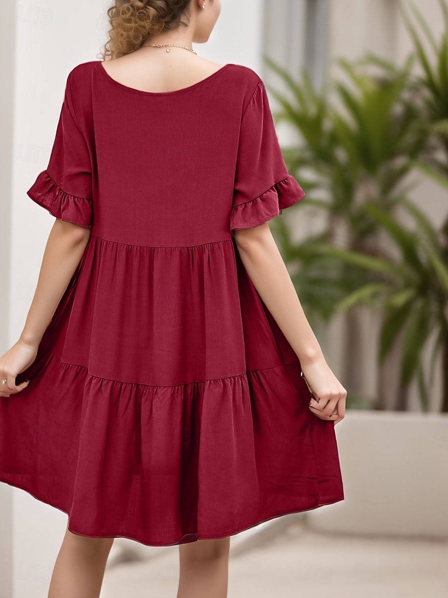 Women's Mini Dress T Shirt Dress Tee Dress Shift Dress Ruffle Dress Casual Vacation Street Casual Regular Fit Graphic Short Sleeve V Neck Black White Light Green Wine Summer 2025 - $24.99 –P13