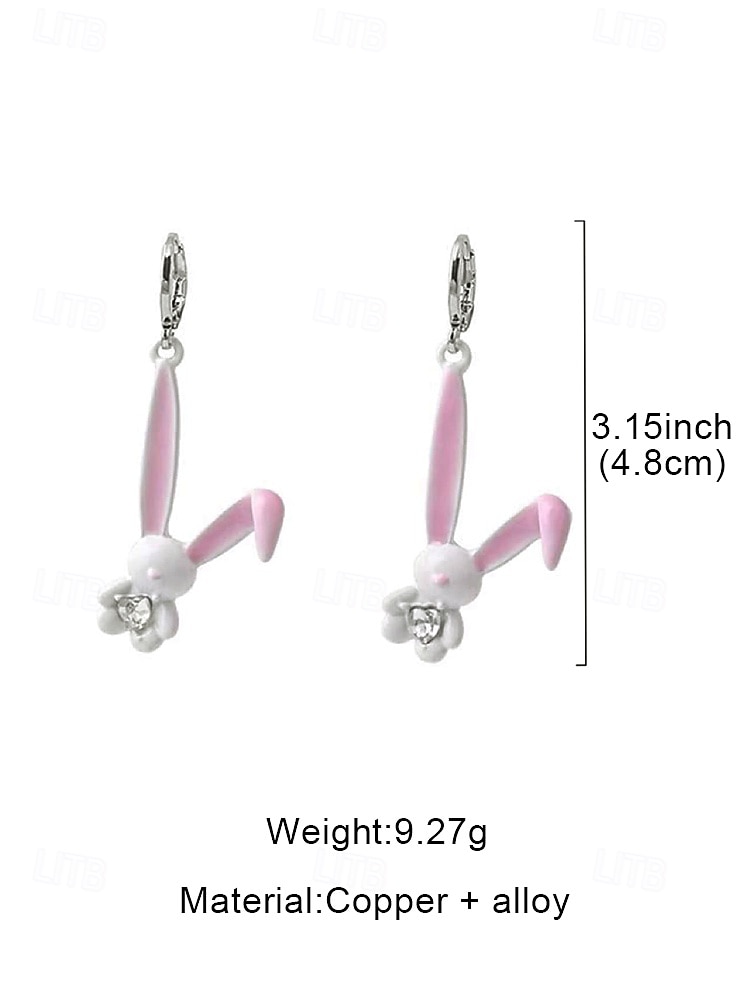 dames paas 3d konijnenoorbellen - schattig konijnenontwerp met roze oren en diamanten accenten, sterling zilveren hoepel, leuke en speelse sieraden voor Pasen, casual kleding en lente-evenementen 2026 - $5.99 –P5
