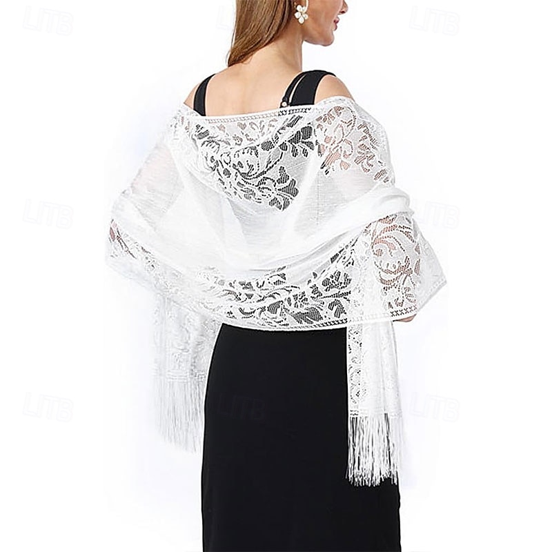 Ladiery Women's Floral Lace Scarf Shawl with Tassels, Soft Mesh Fringe Wraps for Wedding Evening Party Dresses 2025 - $16.49 –P1