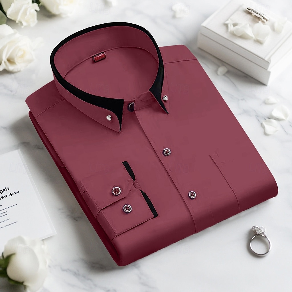 Herren Oberhemd Hemd Bügelfreies Hemd Solide / einfarbig Hochzeit Hellblau Schwarz Weiß Rosa Langarm Umlegekragen Ganzjährig Bekleidung Patchwork 2025 - $26.99 –P13