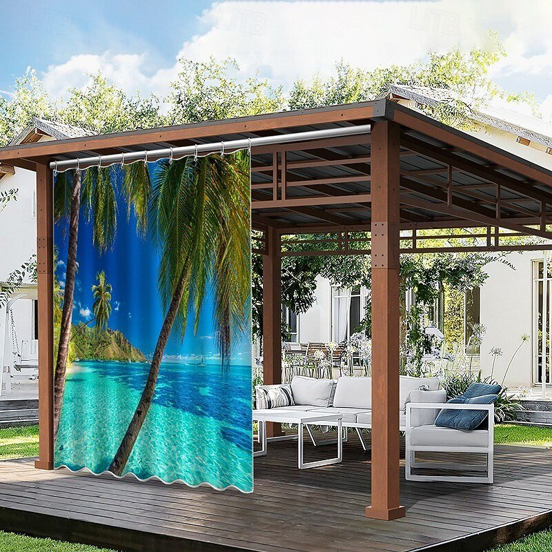 Waterproof Outdoor Curtain Privacy, Sliding Patio Curtain Drapes, Pergola Curtains Grommet 3D Landscape Beach For Gazebo, Balcony, Porch, Party, 1 Panel 2025 - $31.99 –P1
