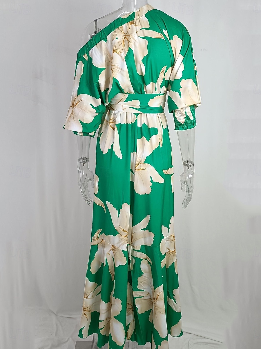 Damen Midikleid Wickelkleid A Linie Kleid Figurbetontes Kleid Schulterfreies Kleid Urlaub Urlaub Täglich Regular Fit Blumen Graphic Langarm Ein-Schulter Gelb Grün Sommer 2025 - $36.99 –P5