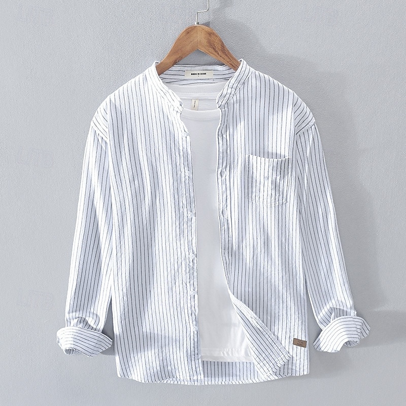 Per uomo Camicia Camicia di lino Camicia casual Camicia con Bottoni Camicia di cotone A righe Vacanza Camicia hawaiana Bianco Vino Blu reale Manica Lunga Colletto alla coreana Primavera Autunno del 2025 a $35.99 –P1