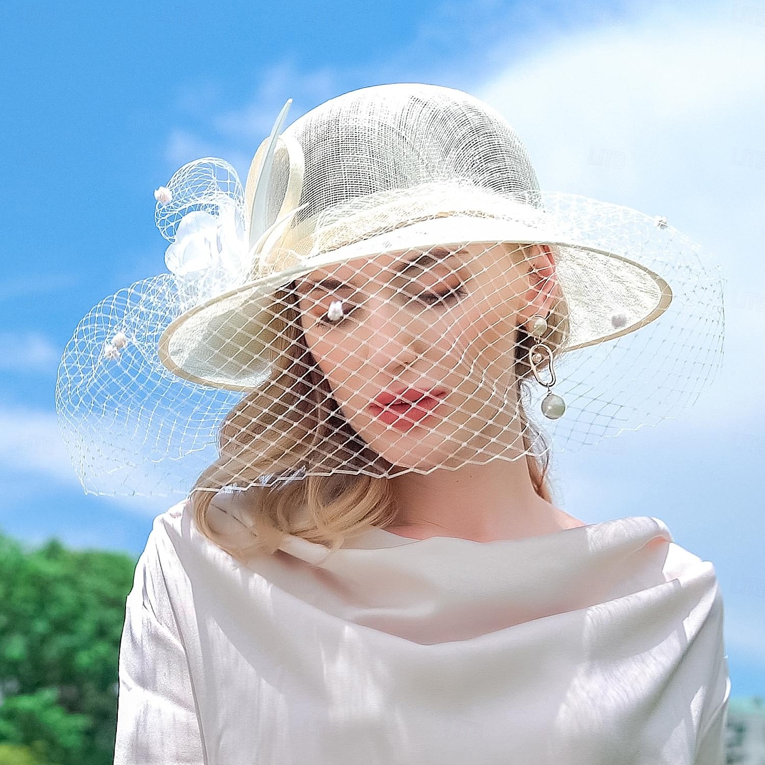 kapelusze lniany melonik / kapelusz typu cloche kapelusz wiaderkowy kapelusz przeciwsłoneczny wesele przyjęcie herbaciane eleganckie wesele z piórkowym łączeniem nakrycie głowy nakrycie głowy 2025 - $55.99 –P15