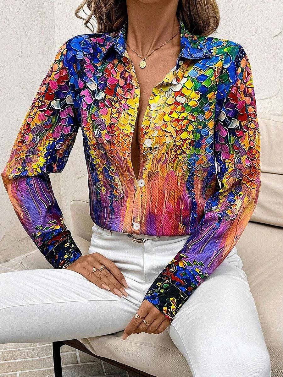 Femmes Chemise Fleuri Occasionnel manche longue Col de chemise Hauts Réguliers Travail Quotidien Boutons Imprimé Rose Claire Rouge Bleu Vert Printemps Automne Hiver de 2025 ? $31.99 –P3