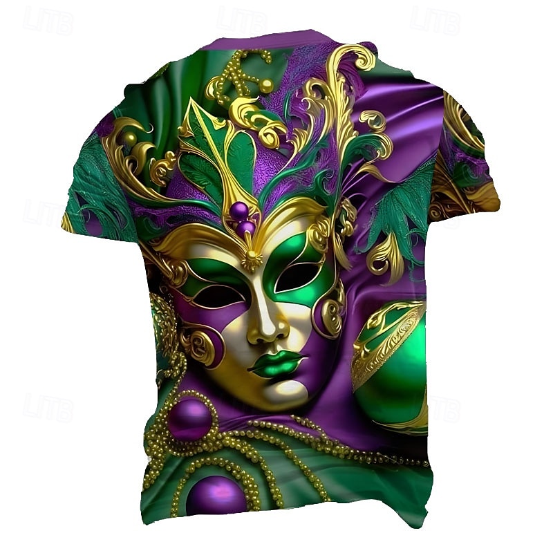 Mardi Gras Homme Masque T shirt Manche Courte T-shirt 3D effet Col Ras du Cou Chemise Design Décontractées Soirée Vacances Violet Eté Printemps Vêtement Tenue S M L XL XXL XXXL de 2025 ? $17.99 –P2