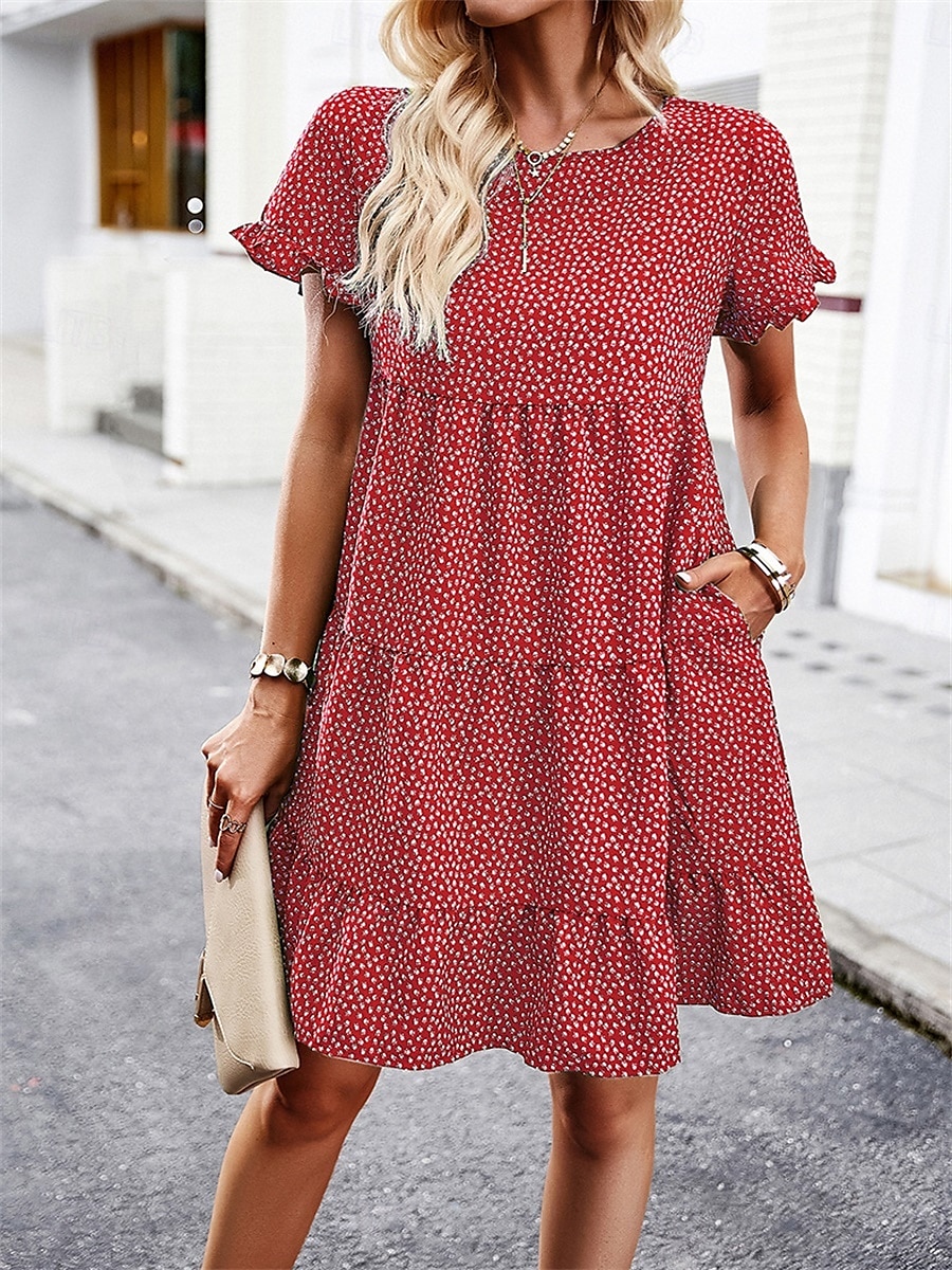 Női Mini ruha hétköznapi ruha Elegáns Stílusos Alap Vakáció Napi Normál Virágos Rövid ujjú Terített nyak Fekete Fehér Rubin Barna Nyár Tavasz 2025 - $43.99 –P10