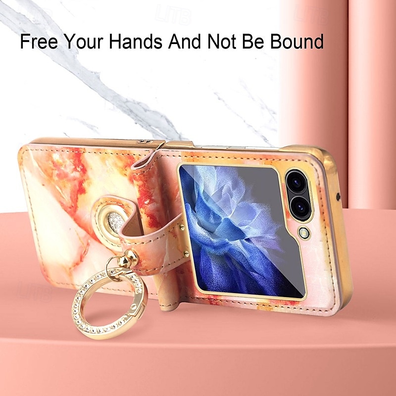 телефон Кейс для Назначение SSamsung Galaxy Z-флип 6 Z Flip 5 Z Flip 4 Z Flip 3 Кейс на заднюю панель Кольца-держатели Защита от удара Ретро Кожа PU 2025 - $25.99 –P6