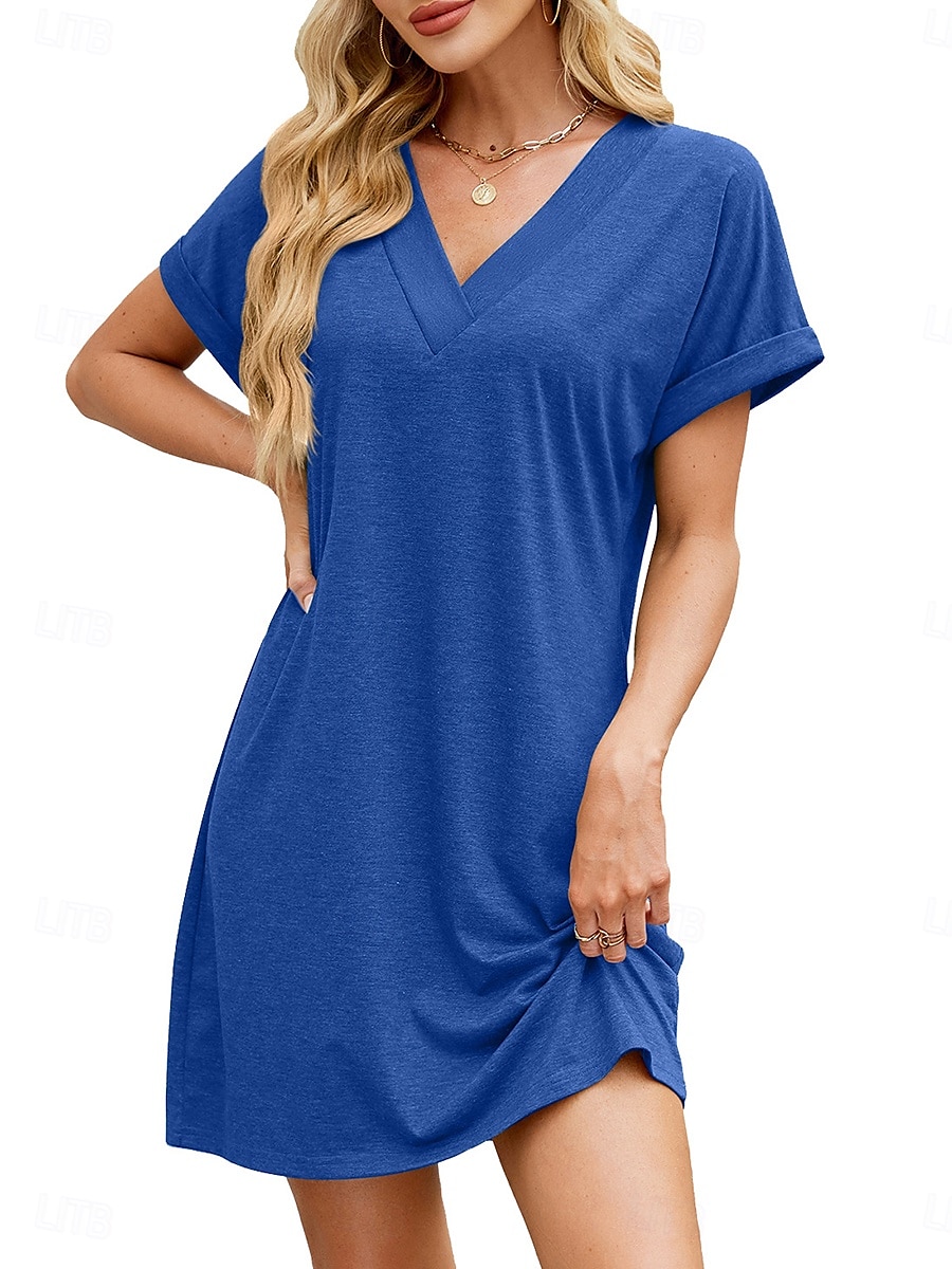 Kvinnors Mini Klänning T Shirt Klänning Tee Klänning A-linje Klänning Enfärgad Atletisk Klänning Avslappnad Semester Daglig Regular Passform Enkel Änklös V-hals Svart Rosa Blå Mörkgrön Sommar 2025 - $18.99 –P2