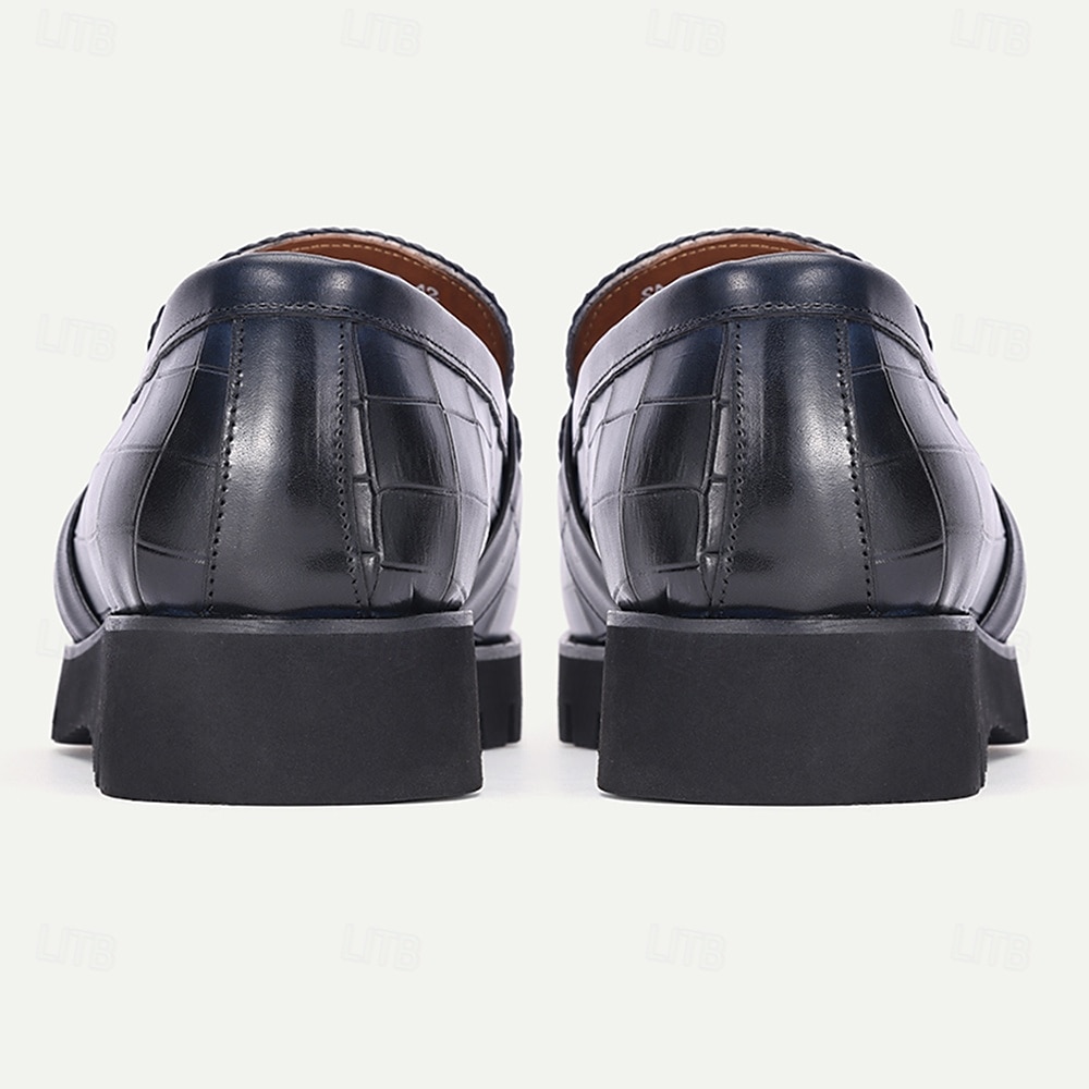 loafers i äkta läder för män – krokodilpräglade slip-on klänningskor med robust sula för affärs- och högtidskläder 2025 - $94.99 –P5