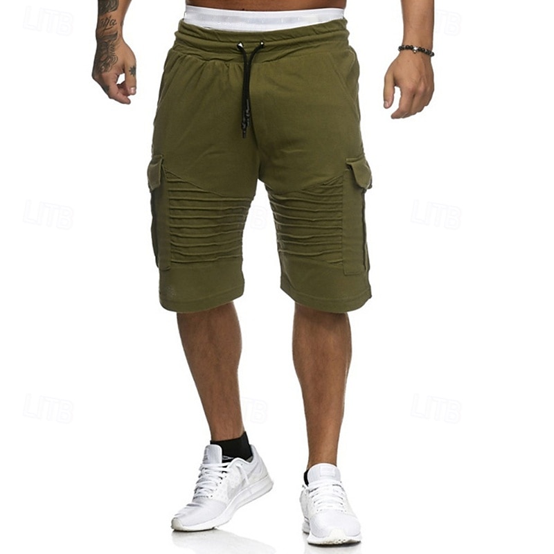 Men's Cargo Shorts Sweat Shorts Drawstring Elastic Waist Multi Pocket Plain Comfort Wearable Casual Daily Holiday Sports Fashion Black White 2025 - $18.99 –P5