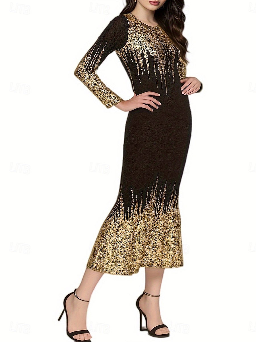 Per donna Abito lungo Abito lungo Vestito da festa Elegante Moda Sensuale Standard Manica lunga Girocollo Argento Oro Primavera Autunno Inverno del 2025 a $25.99 –P3