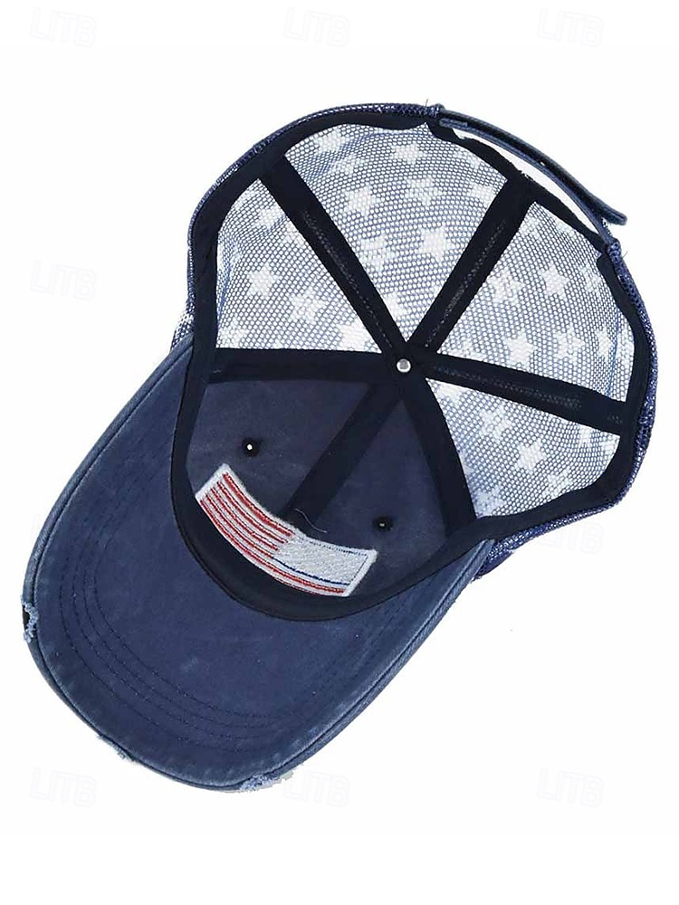 șapcă de baseball cu steag american de epocă – pălărie unisex reglabilă cu spate din plasă înstelată, stil casual în aer liber pentru activitățile de vară 2025 - $11.99 –P6