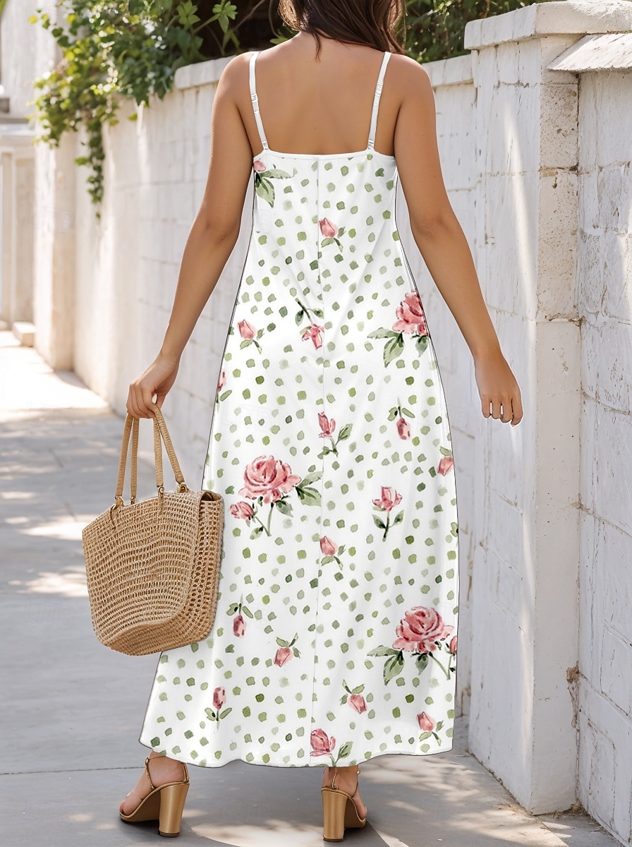 Robe Maxi Femme Robe Décontractée Robe d'été Robe en A Robe Décontractée Fluide Vacances Décontractées Quotidien Coupe Régulière Fleurie Sans Manches Col V Blanc Été Printemps de 2025 ? $28.99 –P2