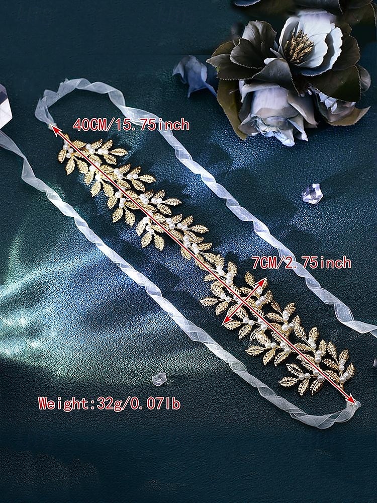 elegante bruidsriem van bladgoud met parelaccenten – bruidsaccessoire voor dames voor speciale gelegenheden, feesten en ceremonies 2026 - $11.99 –P8