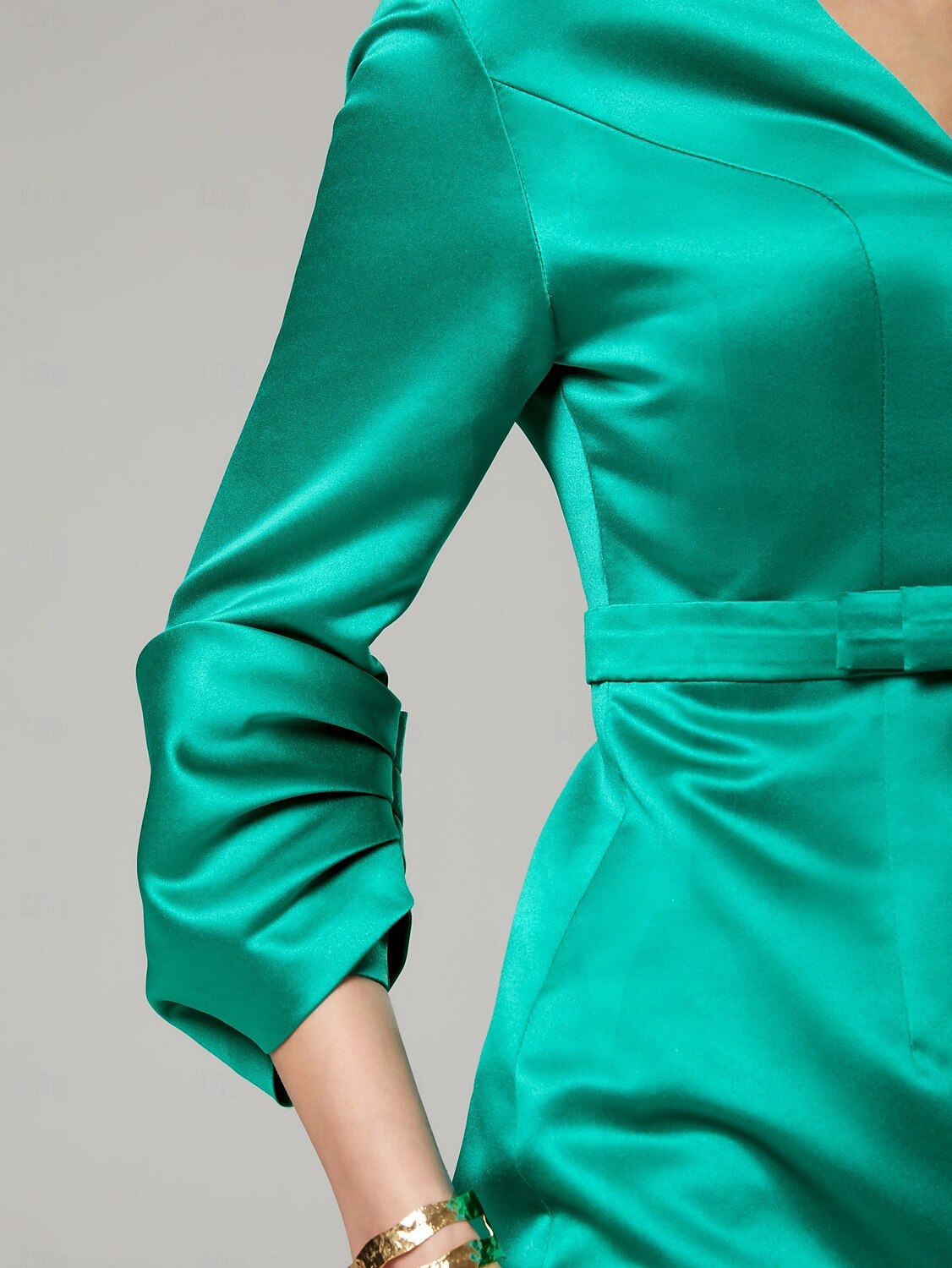 Sheath / Column Cocktail Dresses Elegant Dress Formal Wedding Guest Knee Length 3/4 Length Sleeve V Neck Satin with Bow(s) Dresses 2025 - $137.99 –P7