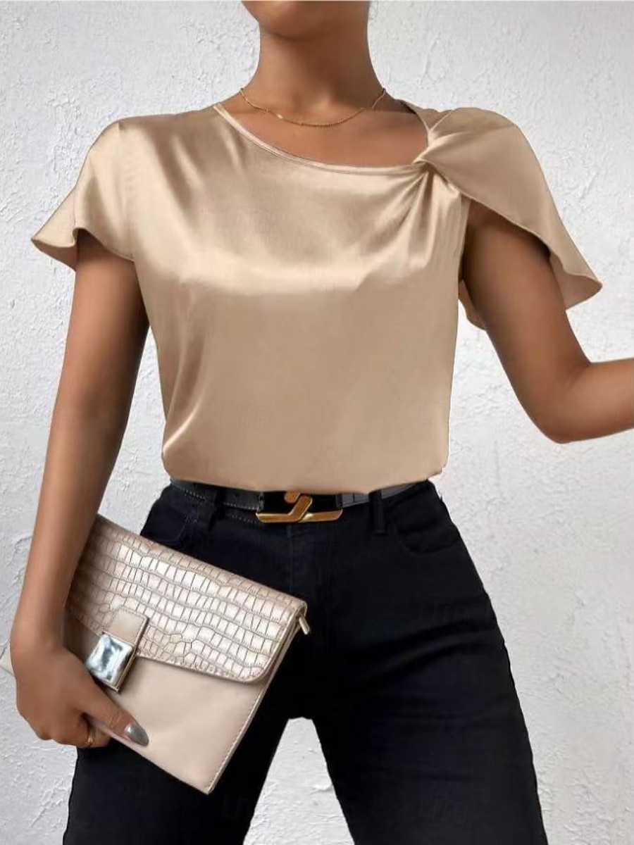 Kvinnes Camisole Tank Top Ensfarget Elegant Stilren Kortermet V U-ring Regular Topper Bryllupsgjest Arbeid Svart Rosa Marineblå Grønn Khaki Sommer Vår 2025 - $19.99 –P8