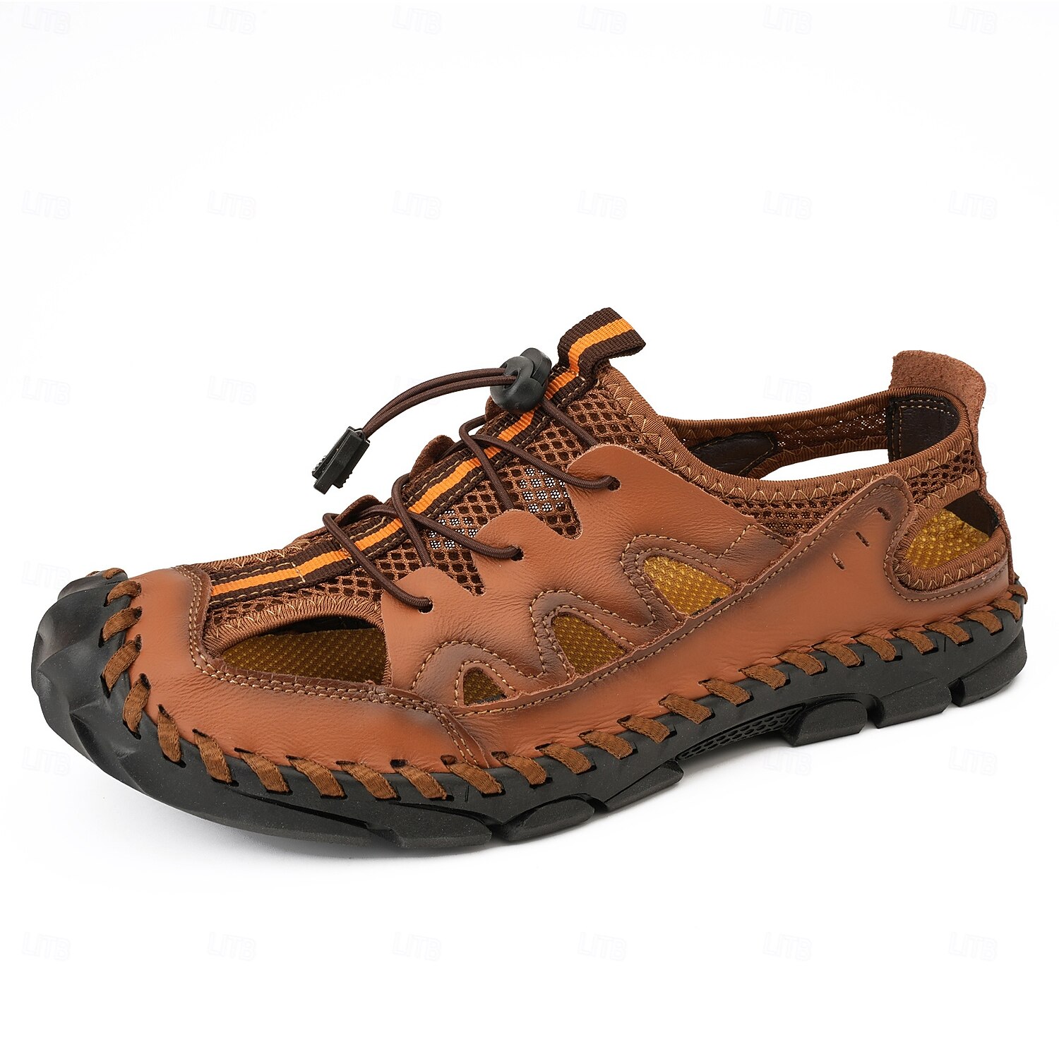 sandálias masculinas marrons para atividades ao ar livre com malha respirável e sistema de cadarço ajustável, sola durável - perfeitas para caminhadas, acampamentos e atividades de verão de 2025 por $36.99 -P1