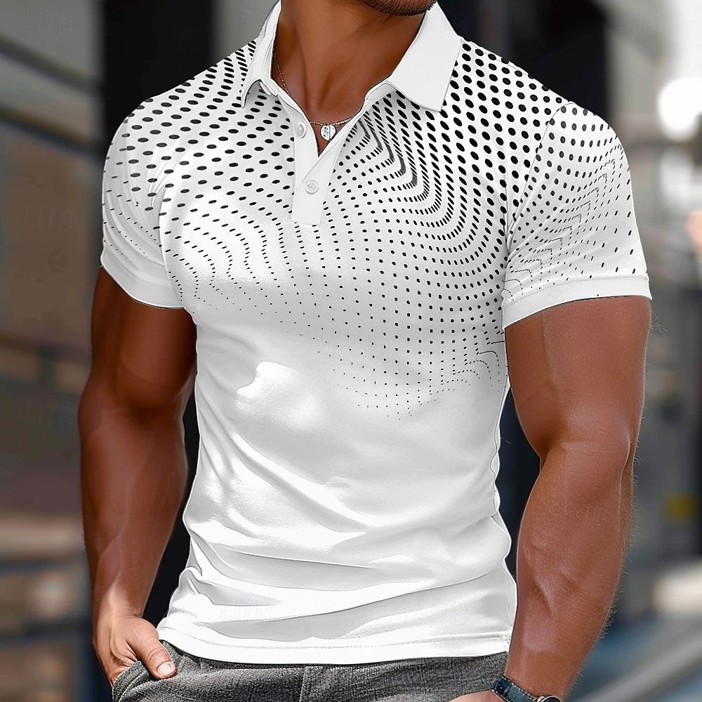 Homme Points Ronds Géométrique Polo Manche Courte Polos Chemises à Col Occasionnel École Extérieur Tenue quotidienne Vêtements de maison Impression 3D Été Violet Gris de 2025 ? $27.99 –P3