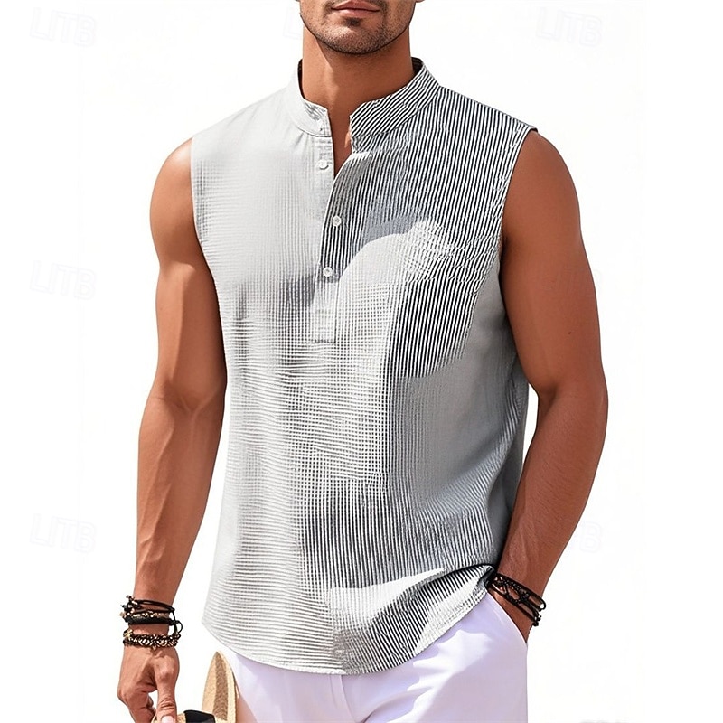 Homme T-shirt à boutons T-shirt Chemise Henley Sans manches Henley Été Uni Mode Designer Basique Boutons Vacances Rue Sortir Blanche T-shirt haut de gamme pour homme de 2026 ? $18.99 –P8