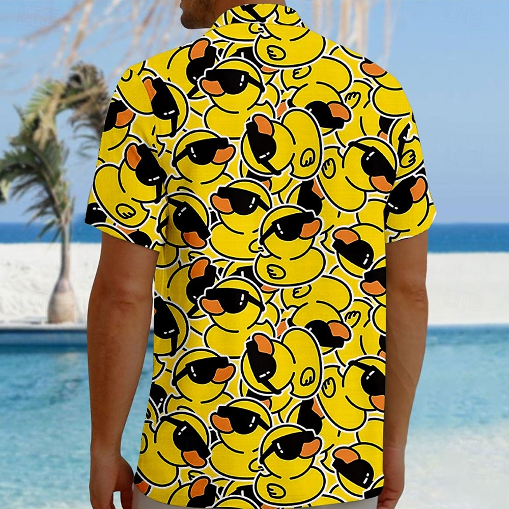 Men's Animal Funny Duck Shirt Button Up Shirt Short Sleeve Fashion Casual Vacation Streetwear Beach Wear Summer Fall Turndown 3D Print Collared Shirts Front One Pocket Yellow 2025 - $23.99 –P2