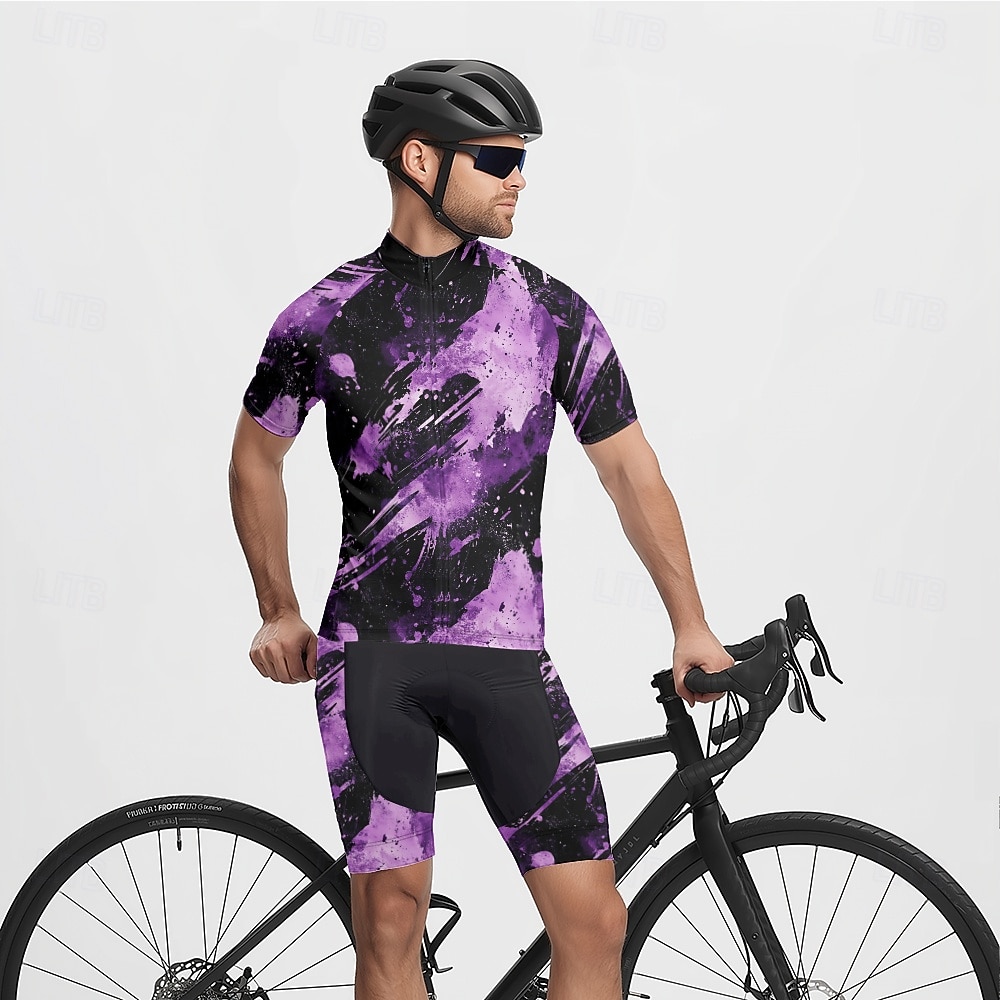 Homme Maillot et Cuissard Velo Cyclisme Manche Courte VTT Vélo tout terrain Cyclisme sur route Été Printemps Automne Violet Pourpre foncé Graffiti Vélo Fermeture Éclair Frontale Évacuation de la de 2026 ? $47.99 –P17