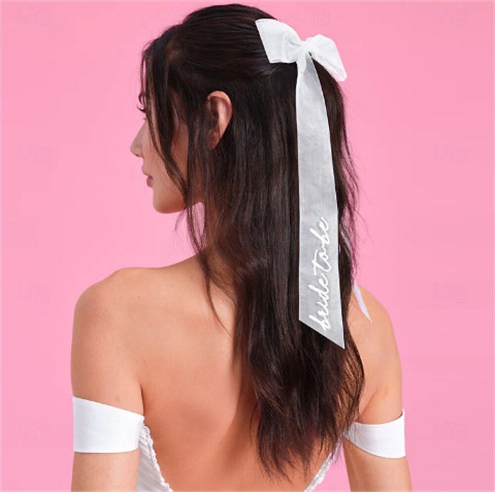 Pinza para el cabello de una sola capa con lazo de novia grande y elegante con perlas falsas, cinta de tul de estilo dulce, accesorio de velo de novia de cuento de hadas de moda para uso diario 2025 - $9.49 –P2