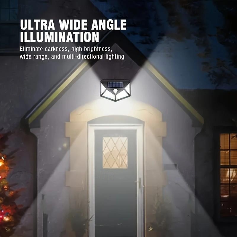 3/6 шт. наружная солнечная батарея 100 светодиодов 270 градусов широкоугольное освещение датчик движения человека 3-режимное освещение двора сада гаража забора дорожки энергосберегающее и 2026 - $27.99 –P7