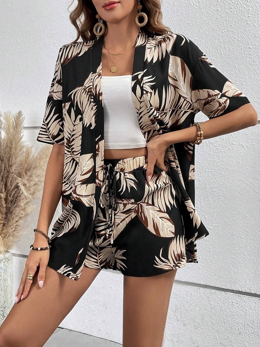 Pentru femei Elegant Modă Șic Stradă Cămașă Bluză Pantaloni scurți largi Manșon Jumate În V Grafic Imprimeu În aer liber Muncă Casual Negru Maro Trifoi Vară Fit regulat 2025 - $39.99 –P15